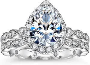 WES 1.8CT Moissanite Engagement Ring for Women Teardrop Bridal Rings Sets Halo Promise Engagement Rings for Women VVS1 D Color Moissanite Diamond With Certificat