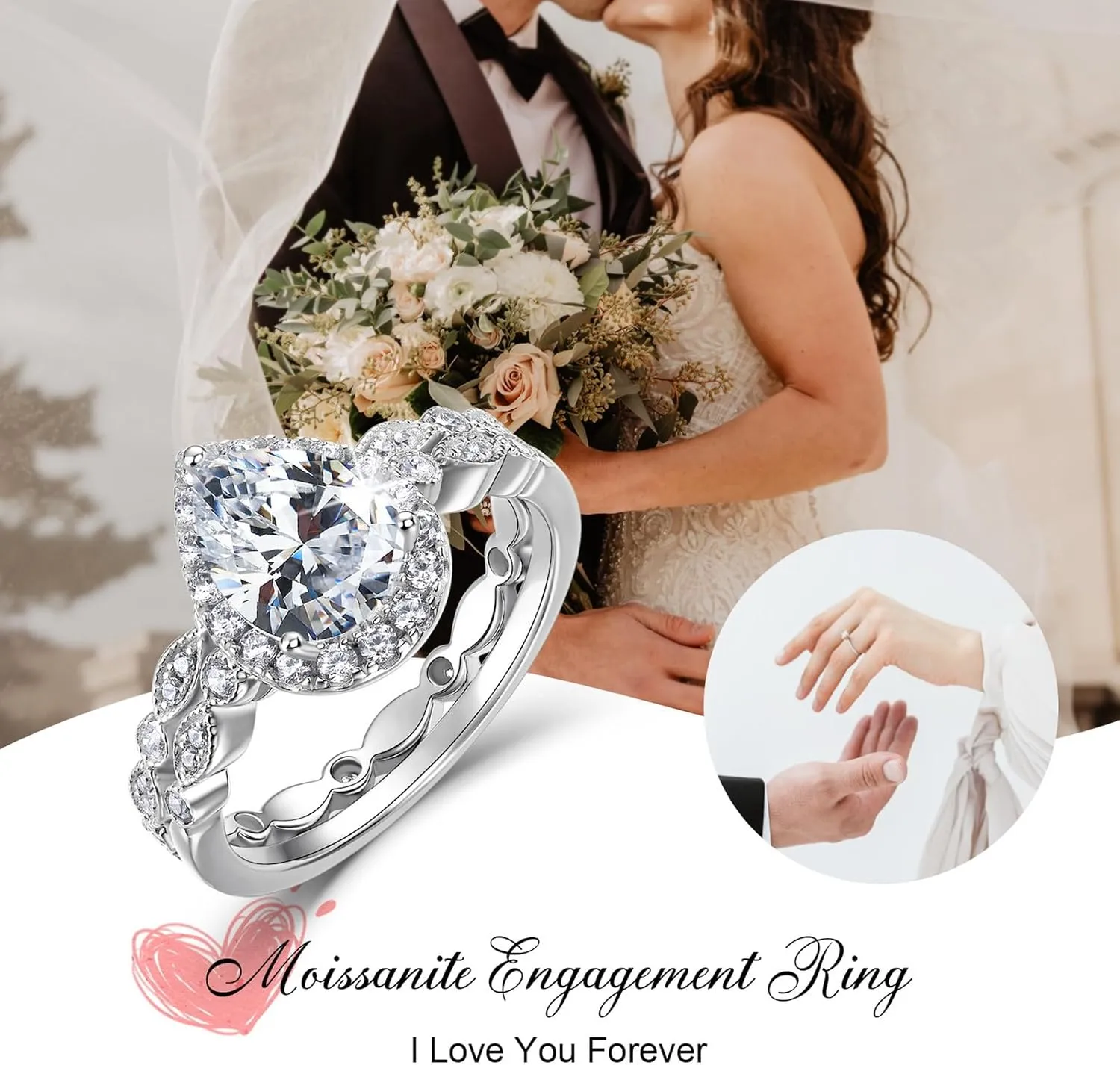 WES 1.8CT Moissanite Engagement Ring for Women Teardrop Bridal Rings Sets Halo Promise Engagement Rings for Women VVS1 D Color Moissanite Diamond With Certificat