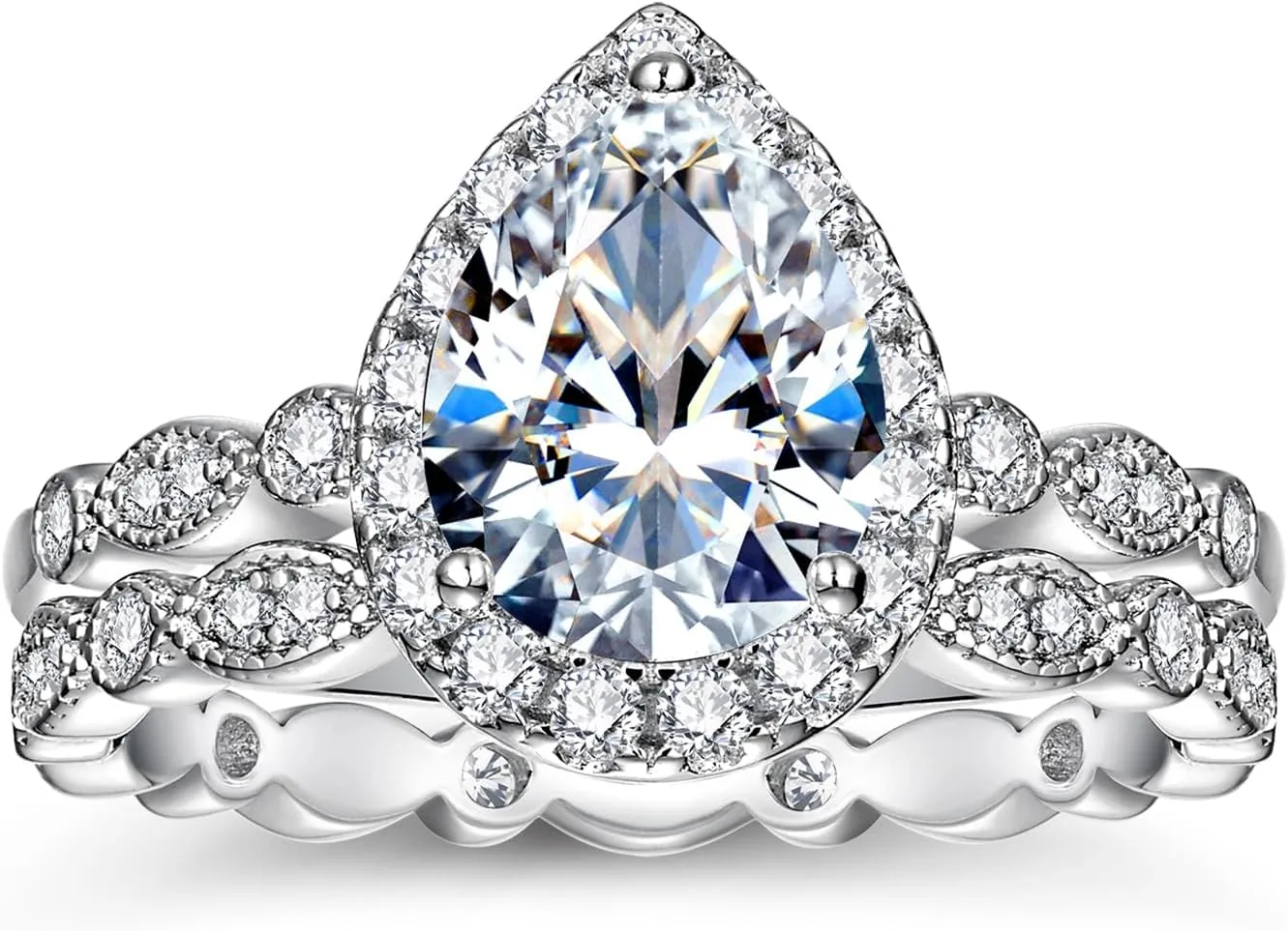 WES 1.8CT Moissanite Engagement Ring for Women Teardrop Bridal Rings Sets Halo Promise Engagement Rings for Women VVS1 D Color Moissanite Diamond With Certificat