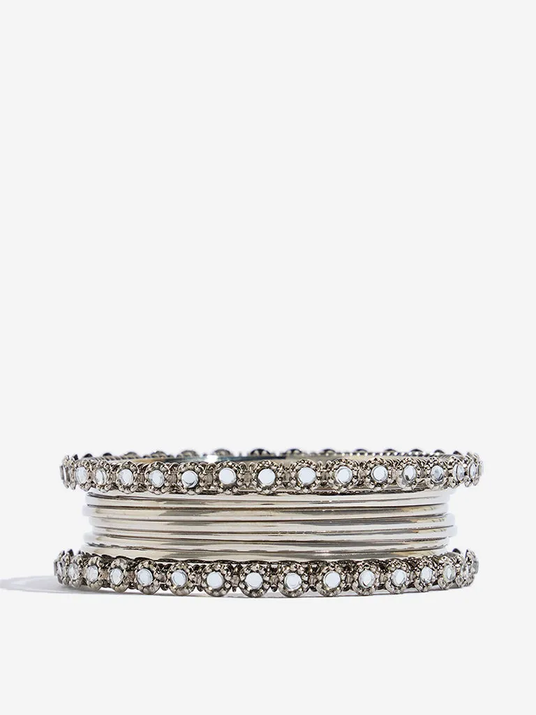 Westside Accessories Silver Mirror-Work Bangle Set