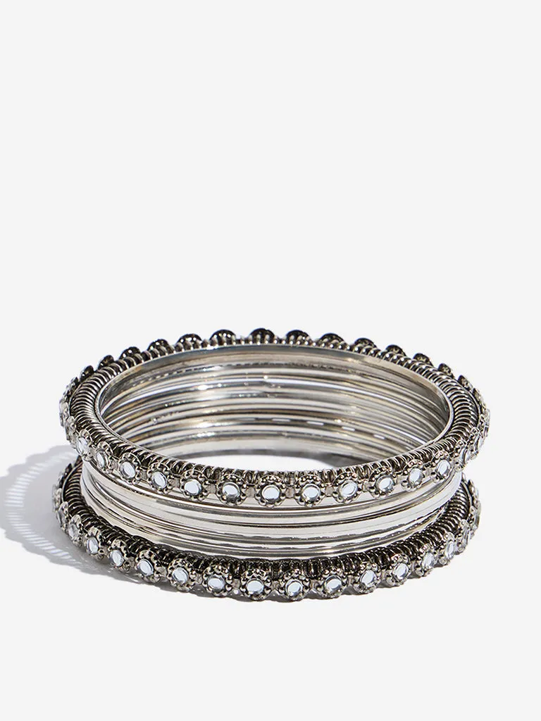Westside Accessories Silver Mirror-Work Bangle Set