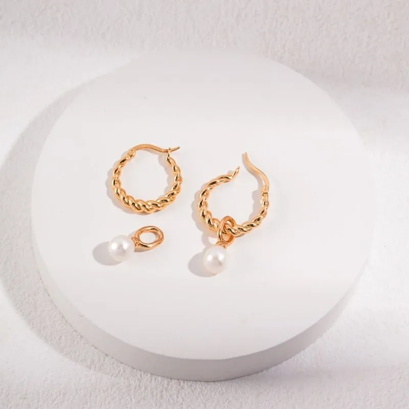 White Cultured Pearl Hoop Earrings-Gold Plated