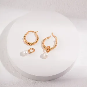 White Cultured Pearl Hoop Earrings-Gold Plated
