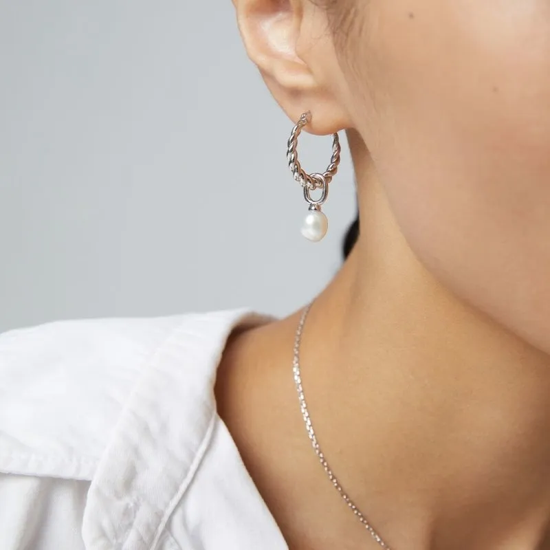 White Cultured Pearl Hoop Earrings-Gold Plated