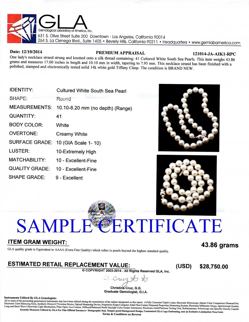 White South Sea Pearl Necklace, 8.0-10.0mm - AAAA Quality
