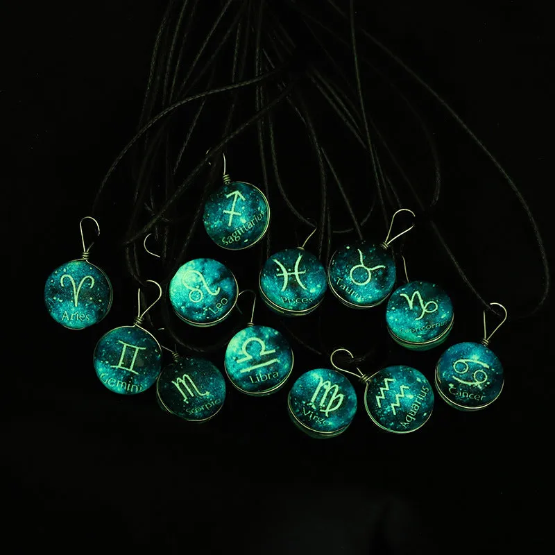 Wholesale Starry Sky Glowing Zodiac Sign Pendant Glass Forest System Fresh Clavicle Chain