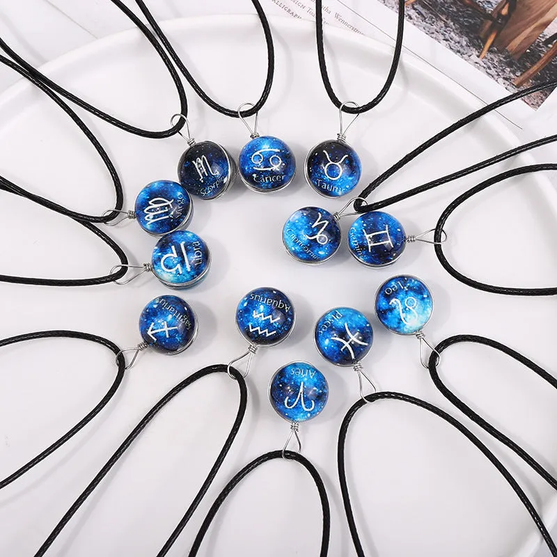 Wholesale Starry Sky Glowing Zodiac Sign Pendant Glass Forest System Fresh Clavicle Chain