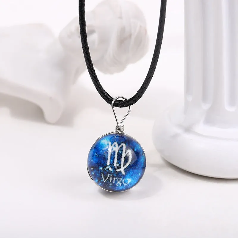 Wholesale Starry Sky Glowing Zodiac Sign Pendant Glass Forest System Fresh Clavicle Chain