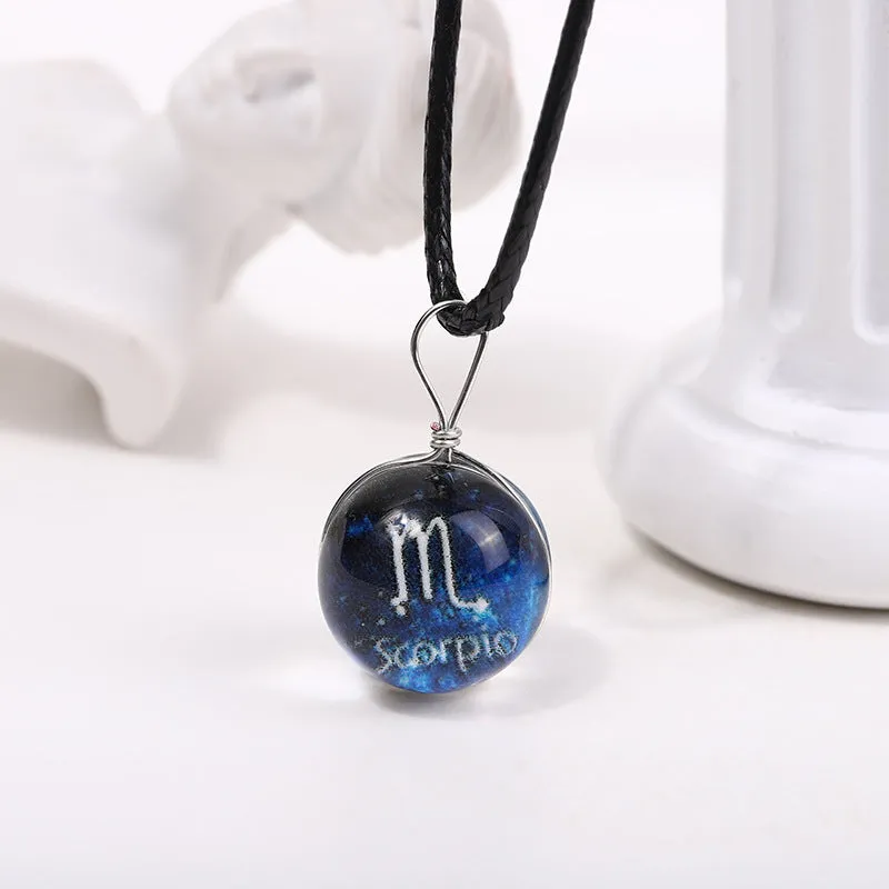 Wholesale Starry Sky Glowing Zodiac Sign Pendant Glass Forest System Fresh Clavicle Chain