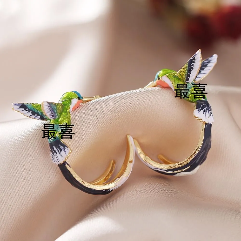 Women Flying Humming Bird Oil Painting Earrings