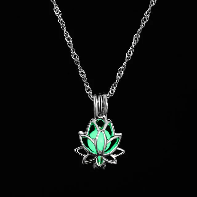 Women Gem Charm Silver Jewelry Moon Glowing Stone Necklace