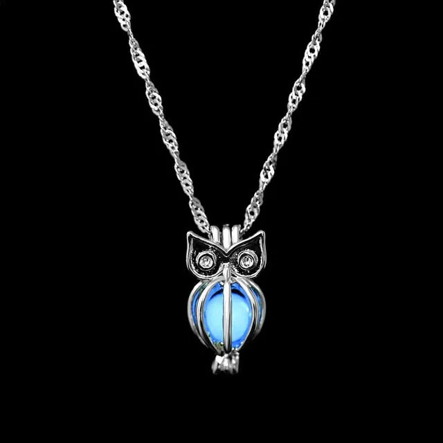 Women Gem Charm Silver Jewelry Moon Glowing Stone Necklace