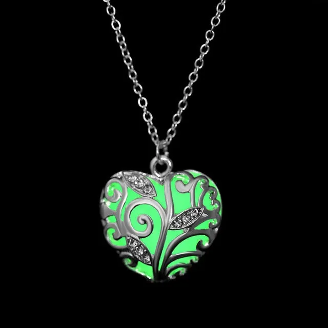Women Gem Charm Silver Jewelry Moon Glowing Stone Necklace