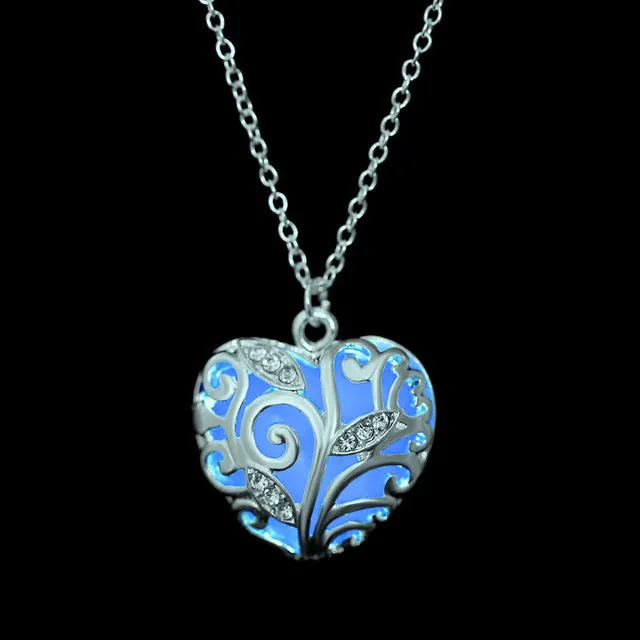 Women Gem Charm Silver Jewelry Moon Glowing Stone Necklace