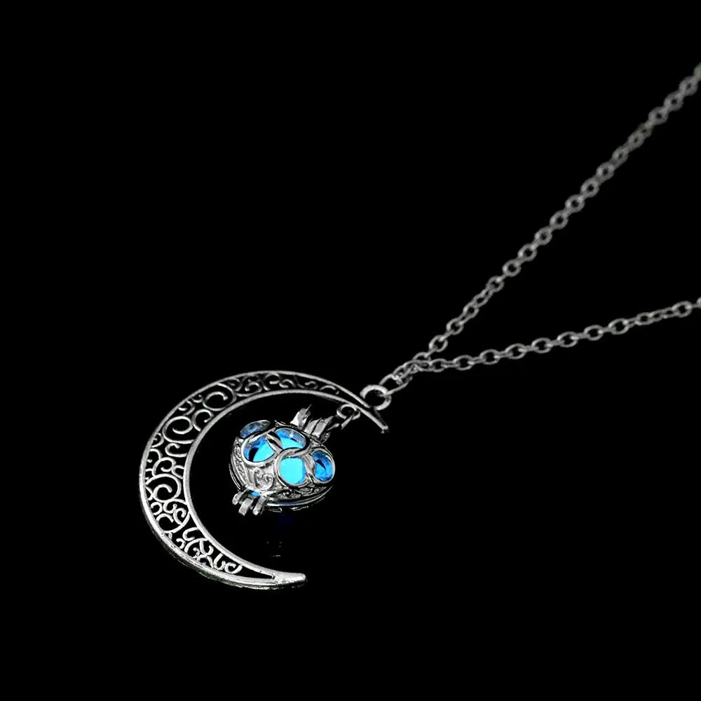 Women Gem Charm Silver Jewelry Moon Glowing Stone Necklace