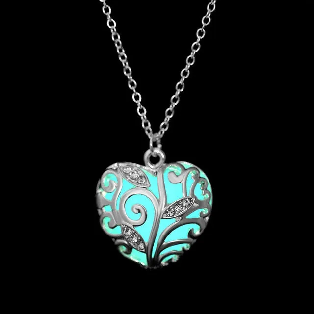 Women Gem Charm Silver Jewelry Moon Glowing Stone Necklace