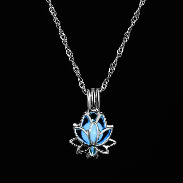 Women Gem Charm Silver Jewelry Moon Glowing Stone Necklace