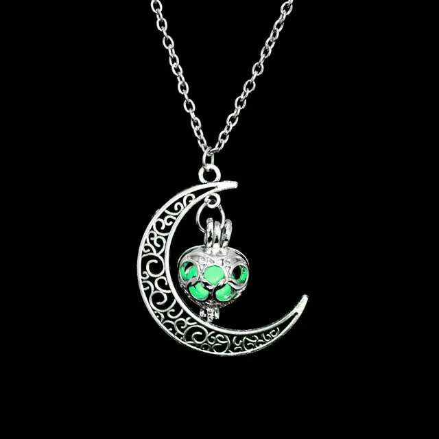 Women Gem Charm Silver Jewelry Moon Glowing Stone Necklace