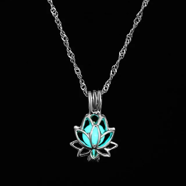 Women Gem Charm Silver Jewelry Moon Glowing Stone Necklace