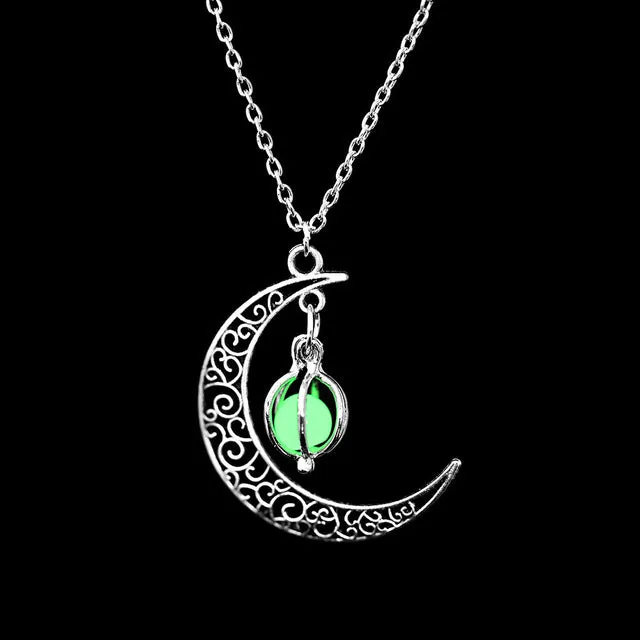 Women Gem Charm Silver Jewelry Moon Glowing Stone Necklace