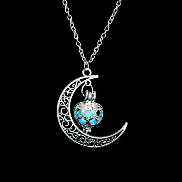 Women Gem Charm Silver Jewelry Moon Glowing Stone Necklace