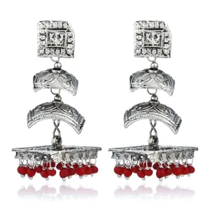 Yellow Chimes Oxidized Silver Traditional Danglers Earrings For Women & Girls