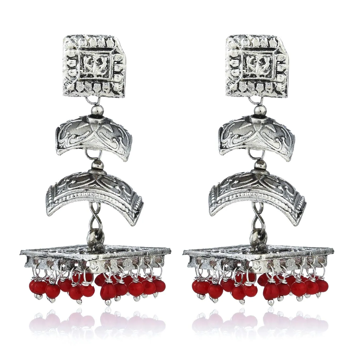 Yellow Chimes Oxidized Silver Traditional Danglers Earrings For Women & Girls