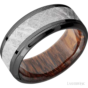 Zirconium with Polish , Polish Finish and Meteorite Inlay and Leopard Wood - 9MM