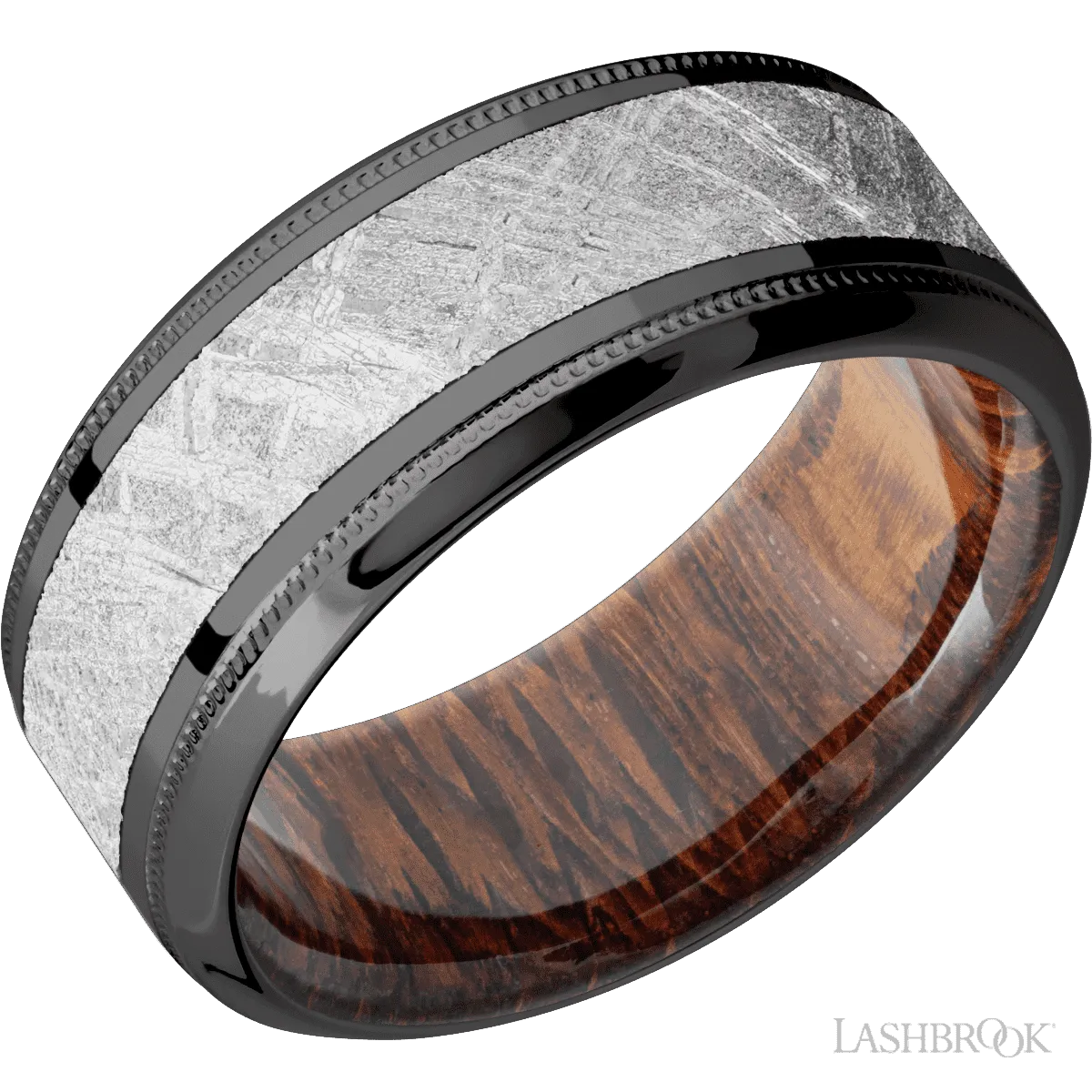 Zirconium with Polish , Polish Finish and Meteorite Inlay and Leopard Wood - 9MM