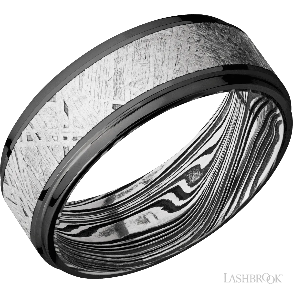 Zirconium with Polish , Polish Finish and Meteorite Inlay and Marble - 8MM