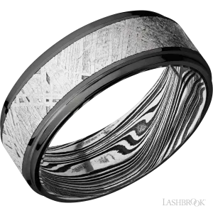 Zirconium with Polish , Polish Finish and Meteorite Inlay and Marble - 8MM